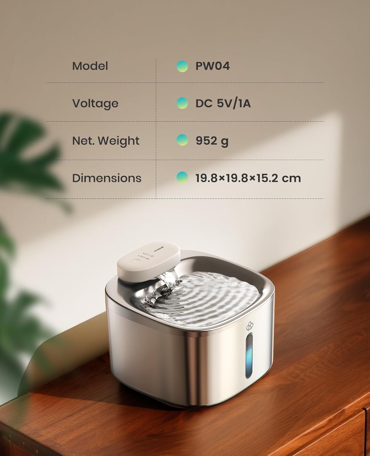 Oneisall PW04 3.5L Stainless Steel Rechargeable Wireless Cat Water Fountain