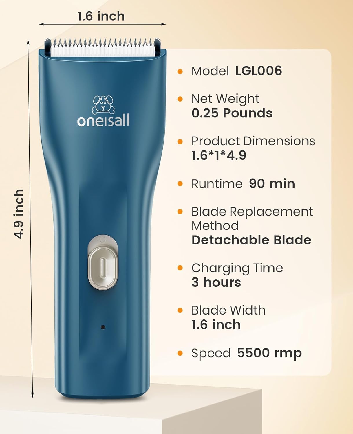 Oneisall LGL006 Cat Clipper for Matted & Long Hair Cordless Waterproof Pet Grooming Shaver