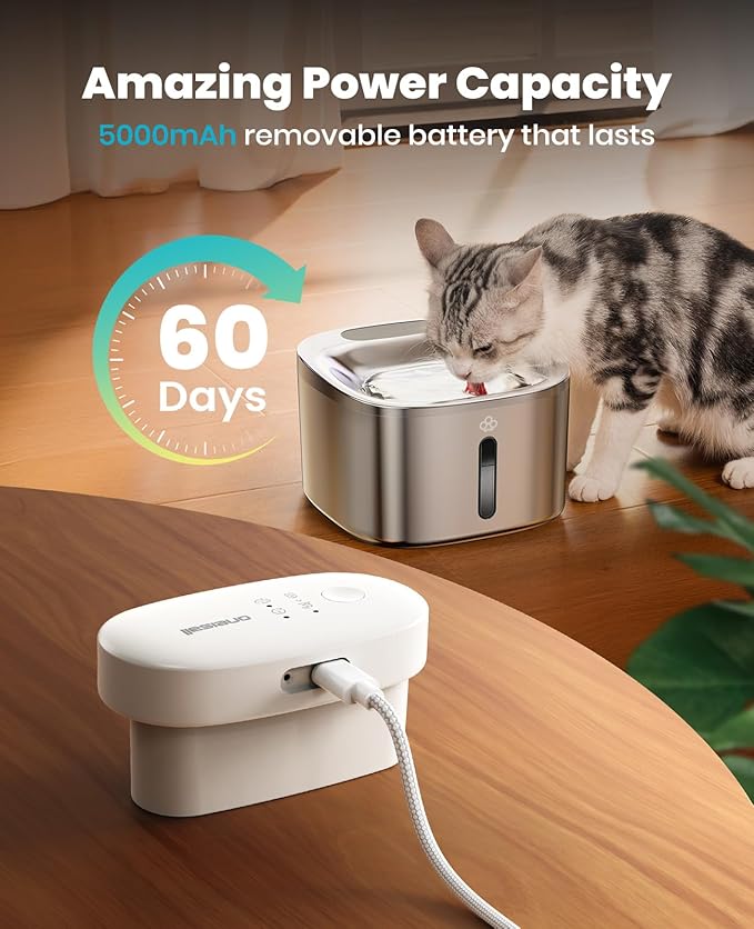 Oneisall PW04 3.5L Stainless Steel Rechargeable Wireless Cat Water Fountain
