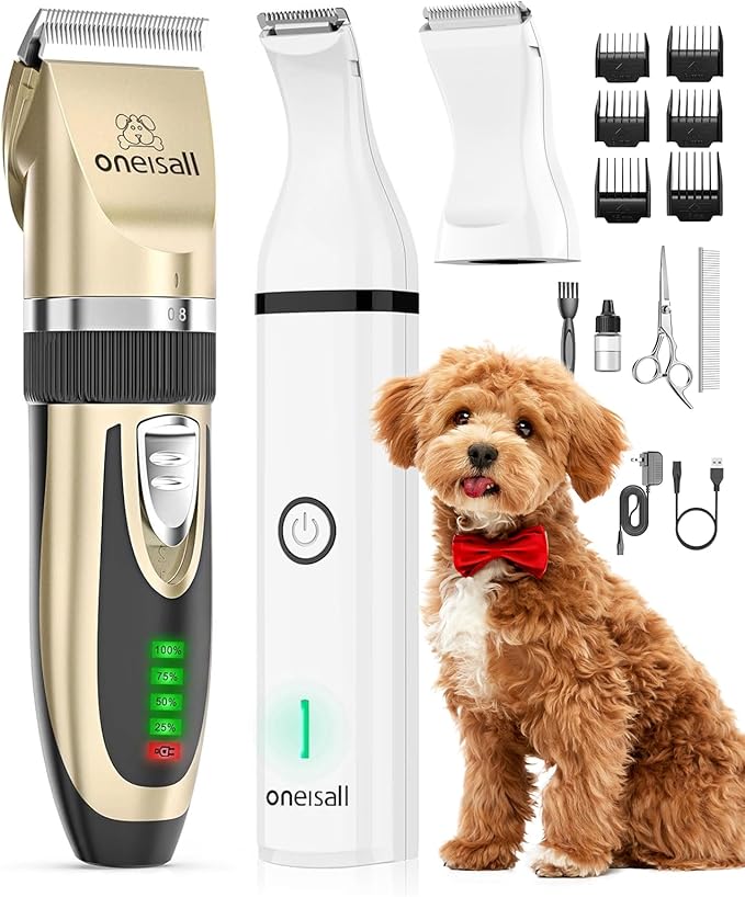 Oneisall N5 2 In 1 Dog Clippers & Paw Trimmer Kit Cordless Pet Grooming Clippers