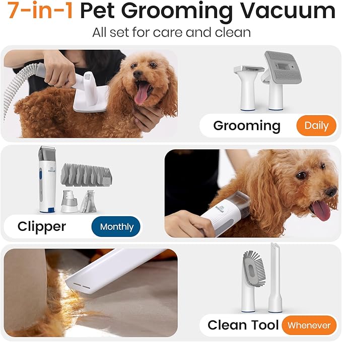 Oneisall LM2 Dog Clippers with Vacuum Cleaner 7-in-1 Pet Grooming Kit 12000Pa