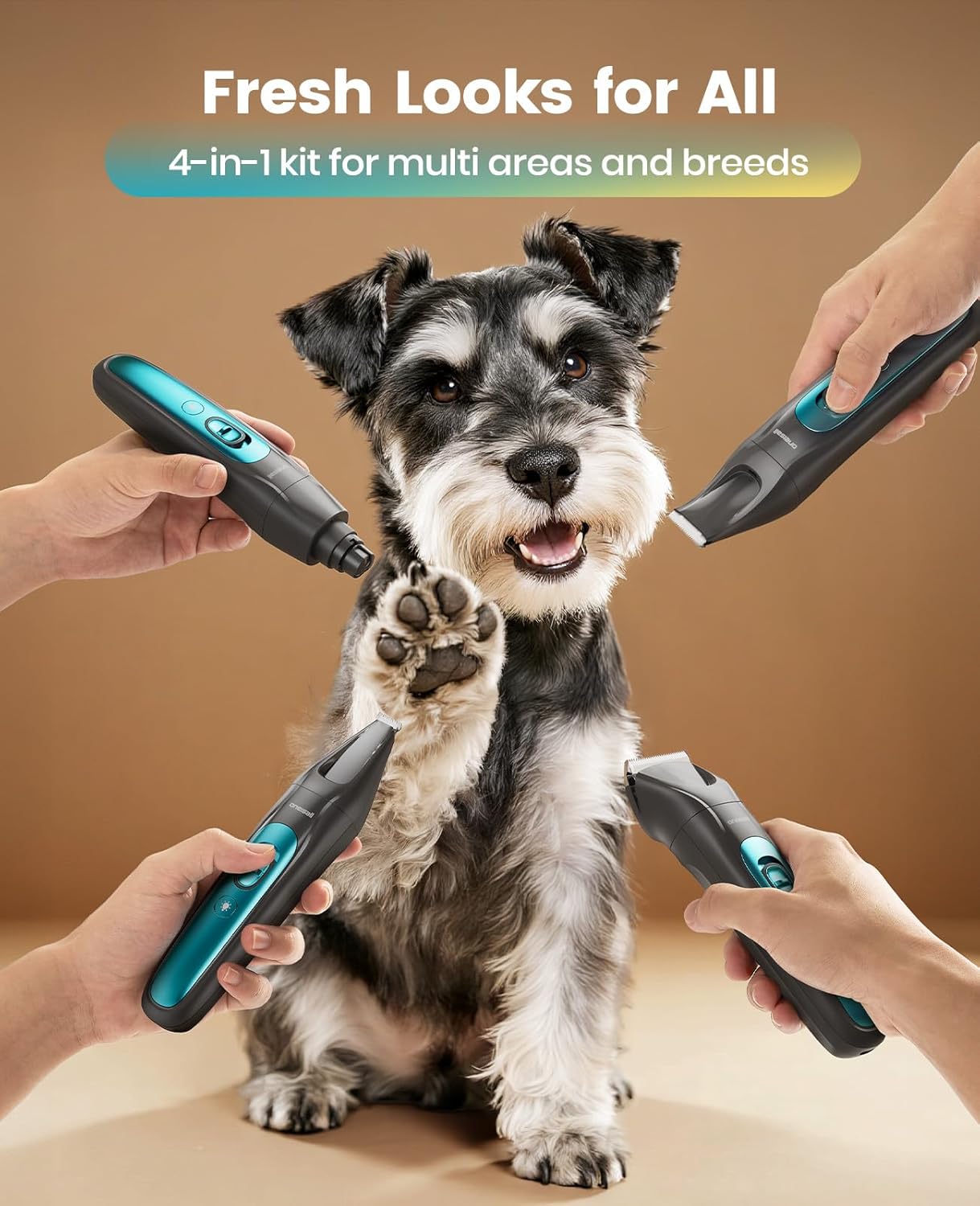 Oneisall FC10 4 In 1 Dog Clippers & Paw Trimmer Grooming Kit with LED Light and Nail Grinder