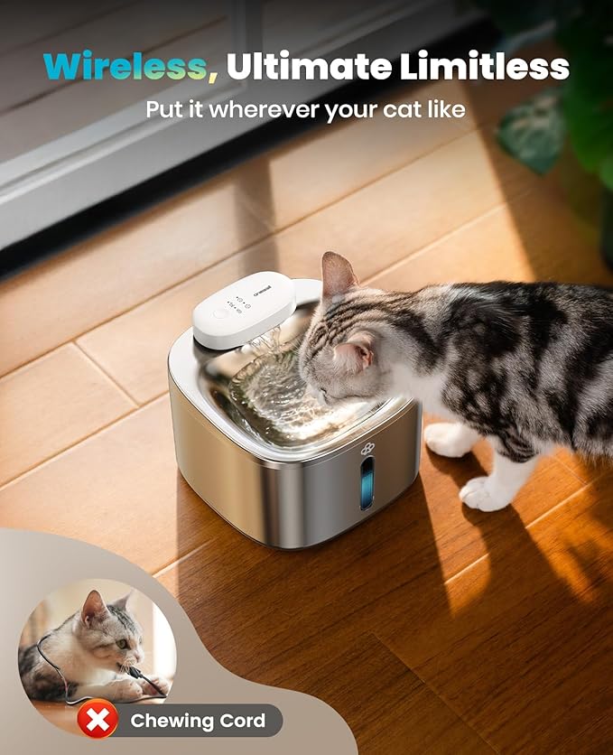 Oneisall PW04 3.5L Stainless Steel Rechargeable Wireless Cat Water Fountain