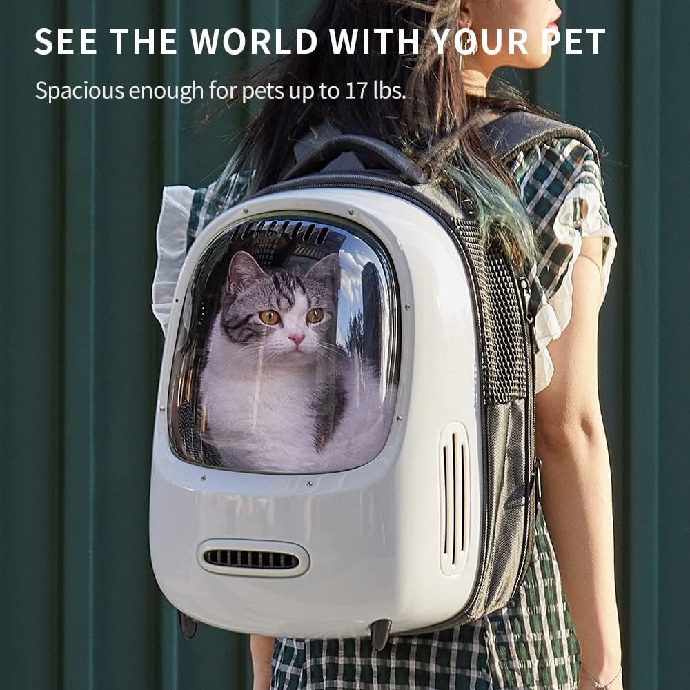 PETKIT Cat Backpack Carrier with Fan & Light | Airline Approved Pet Backpack Cream White