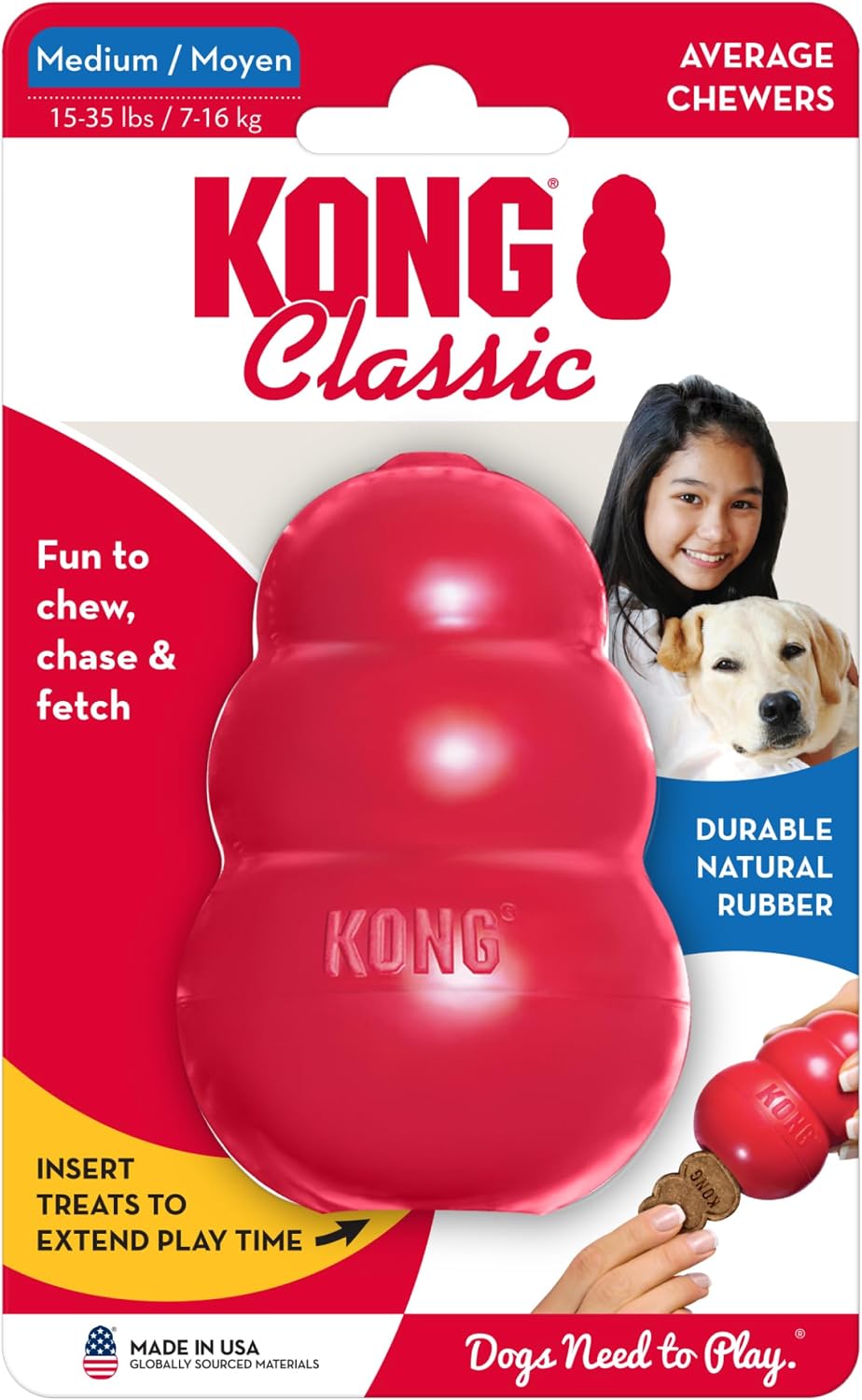 KONG Classic Dog Toy "Medium" Red | Durable Rubber Chew & Treat Toy