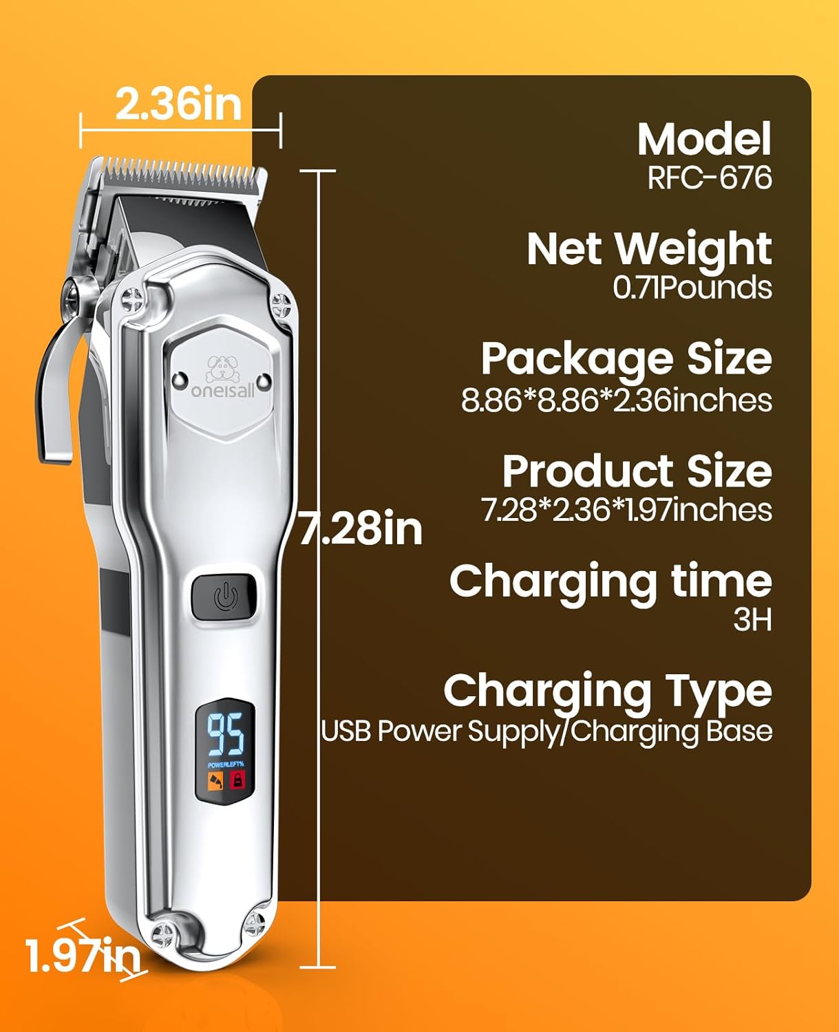 Oneisall RFC-676 Pro Professional Dog Grooming Clippers Cordless Clipper for Thick Hair