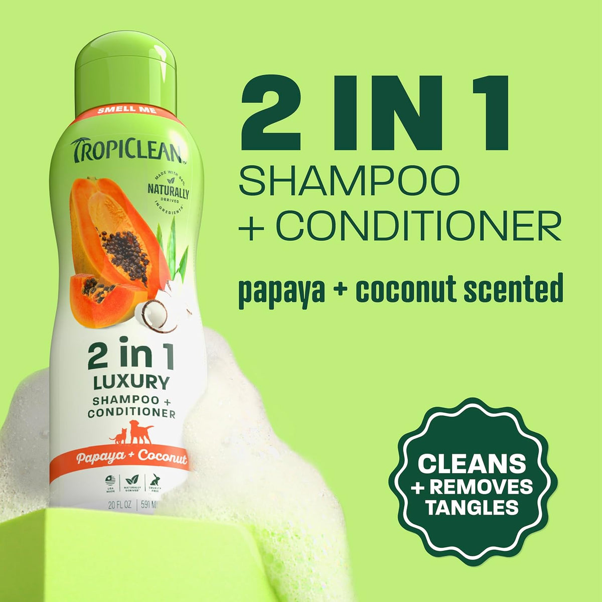 TropiClean Papaya & Coconut 2-in-1 Dog Shampoo & Conditioner 20 oz