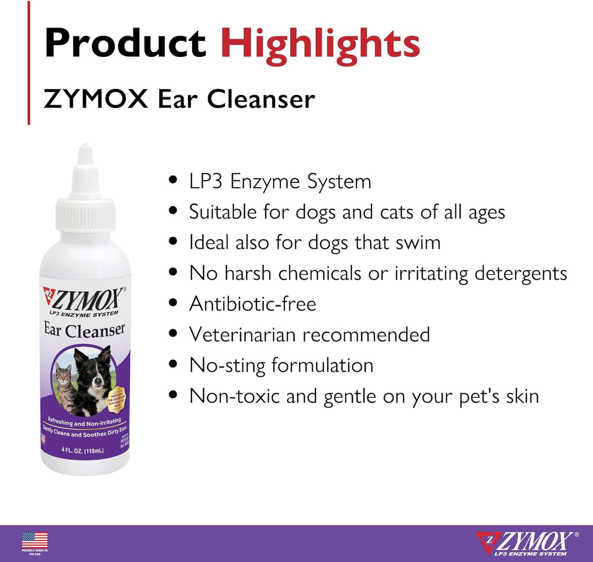 Zymox Ear Cleanser for Dogs & Cats 4 oz | Enzymatic Ear Cleaner