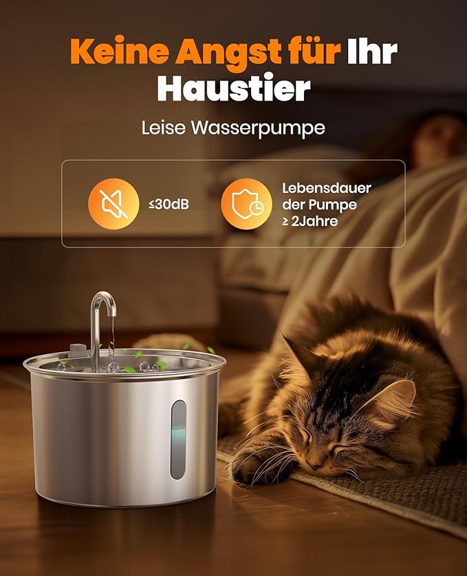Oneisall 2L Stainless Steel Cat Water Fountain with 3 Replacement Filters