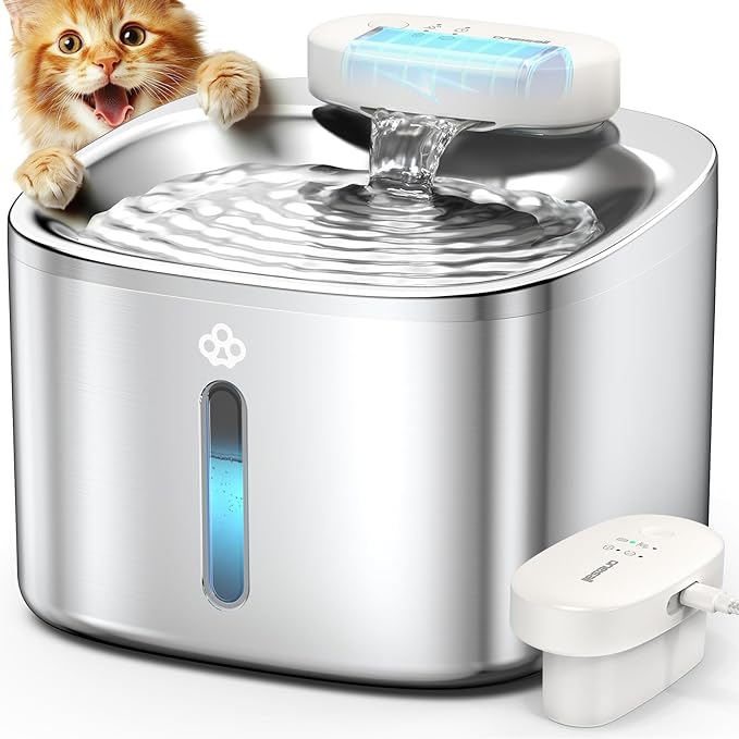 Oneisall PW04 3.5L Stainless Steel Rechargeable Wireless Cat Water Fountain