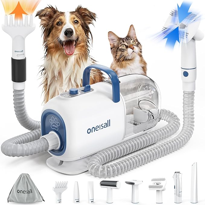 Oneisall BM1 Dog Vacuum & Dryer 8-in-1 Grooming Kit with Pet Clippers