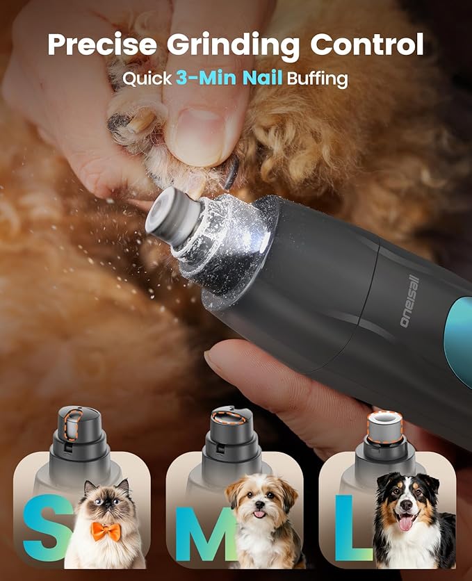 Oneisall FC10 4 In 1 Dog Clippers & Paw Trimmer Grooming Kit with LED Light and Nail Grinder