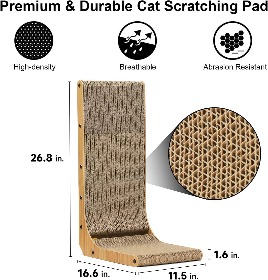 L-Shaped Wall Mounted Cat Scratcher with Ball Toy 26.8 Inch