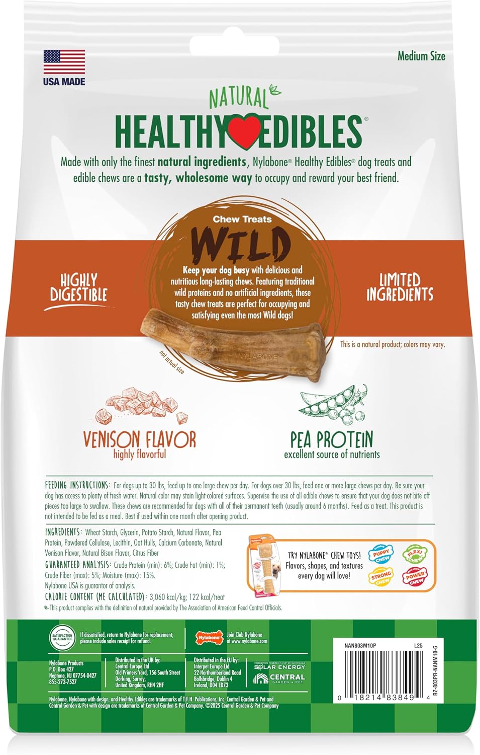 Nylabone Healthy Edibles Natural Venison Dog Treats Medium 10 Count