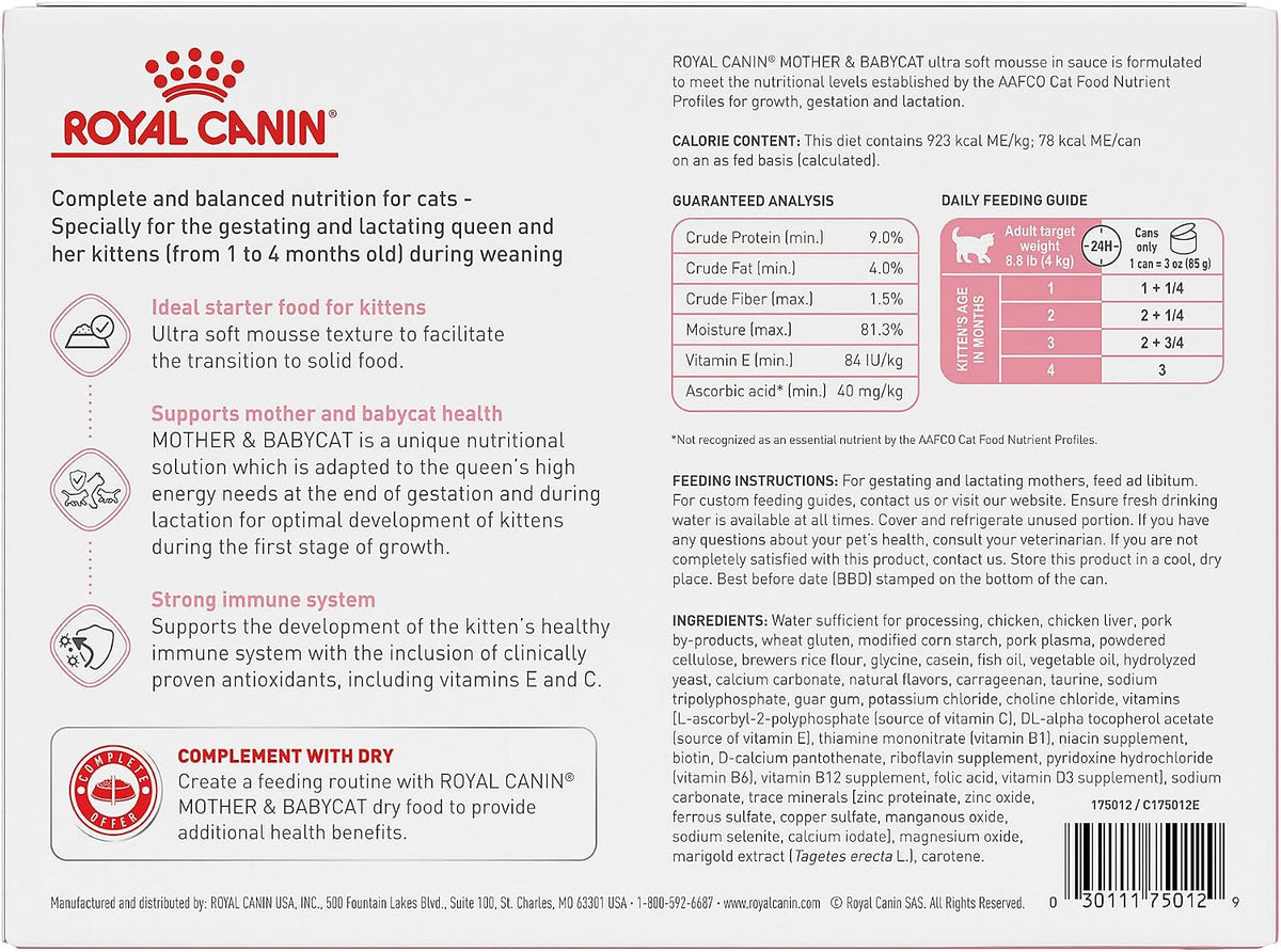Royal Canin Mother & Babycat Ultra Soft Mousse Wet Chicken Cat Food 12 x 3oz