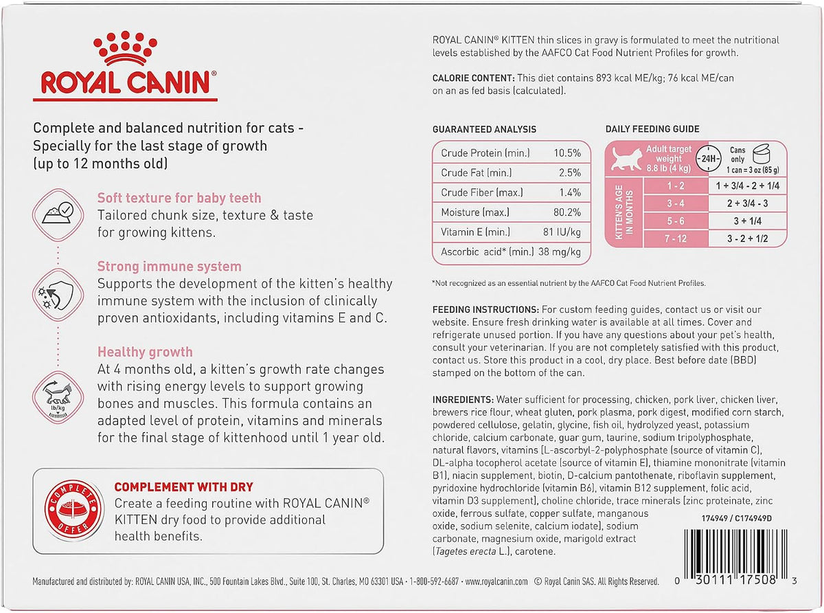 Royal Canin "Kitten" Thin Slices in Gravy Wet Cat Food 12 x 3oz
