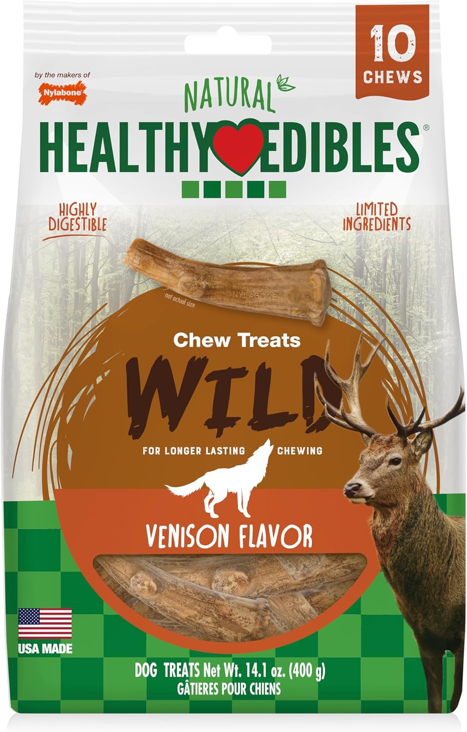 Nylabone Healthy Edibles Natural Venison Dog Treats Medium 10 Count