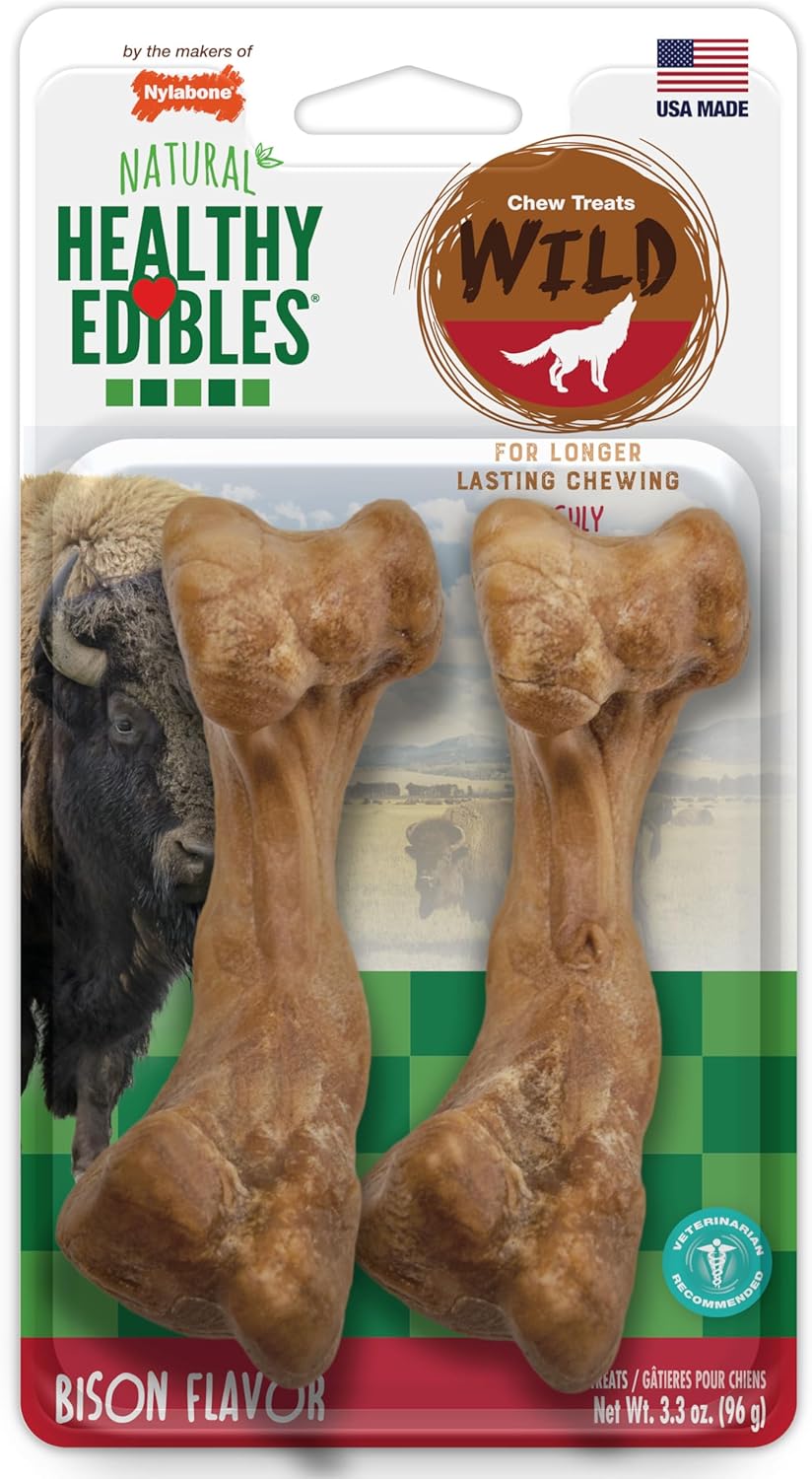 Nylabone Healthy Natural Edibles Wild Bison Dog Chews Medium 2 Count