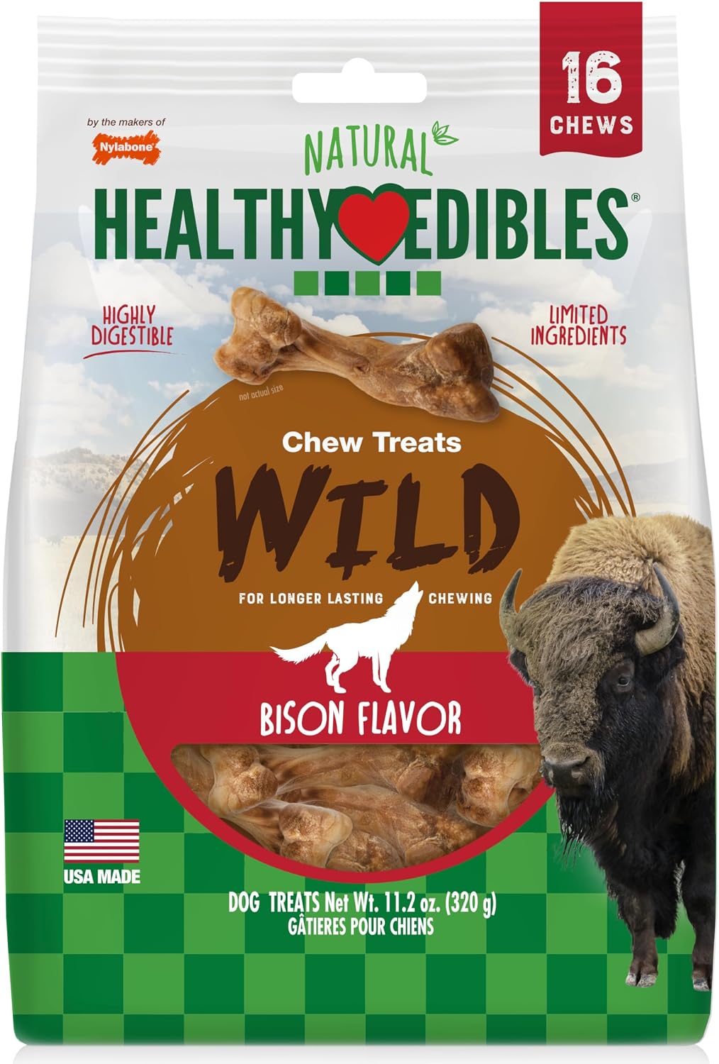 Nylabone Healthy Edibles Wild Bison Natural Dog Treats Small 16 Count