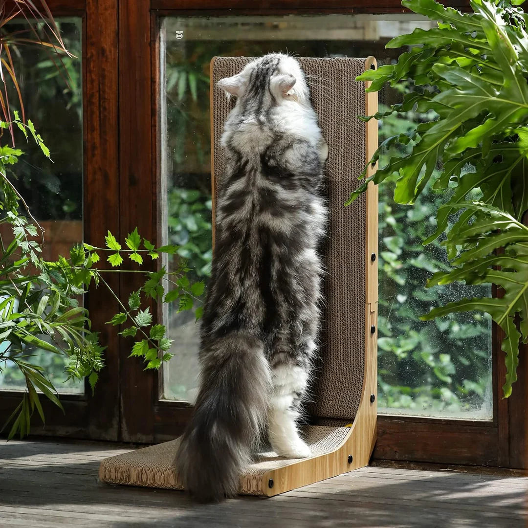 L-Shaped Wall Mounted Cat Scratcher with Ball Toy 26.8 Inch