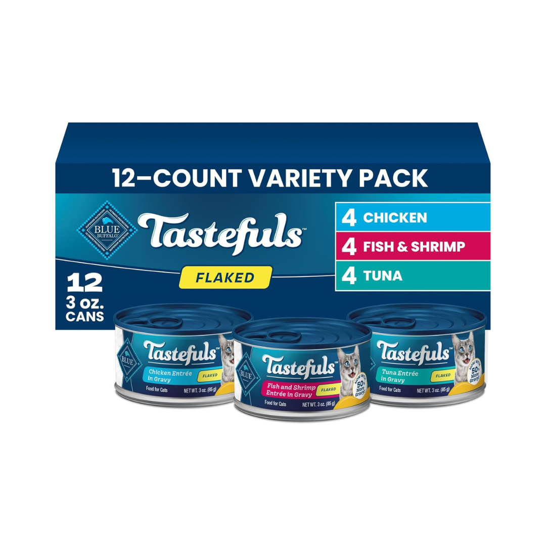 Blue Buffalo 4 Flavors Tastefuls Flaked Wet Cat Food Variety Pack 12 x 3oz