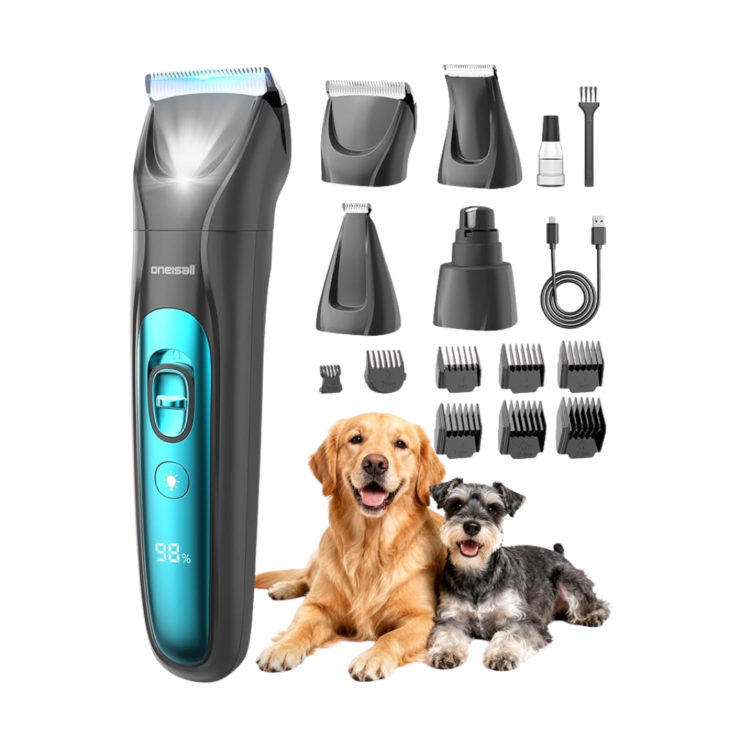 Oneisall FC10 4 In 1 Dog Clippers & Paw Trimmer Grooming Kit with LED Light and Nail Grinder