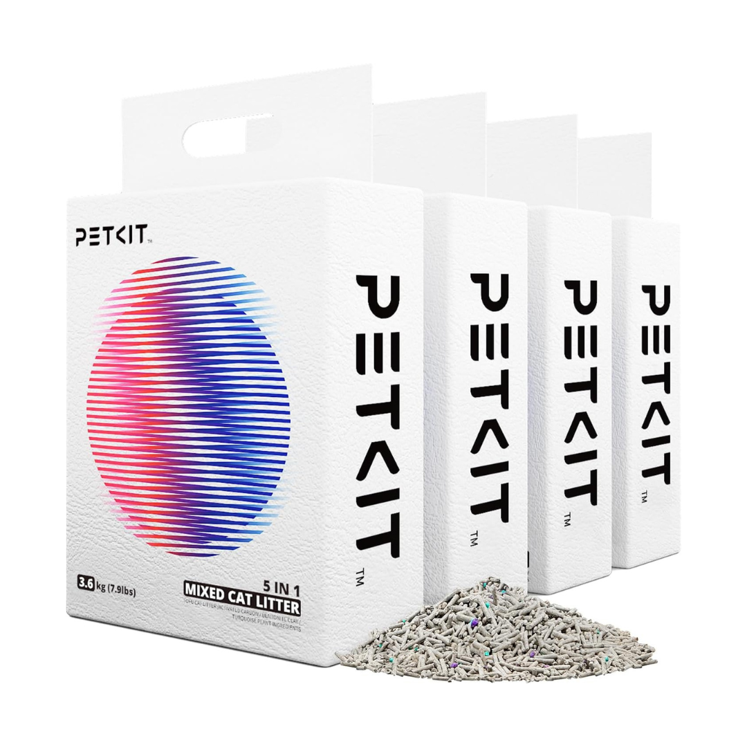 PETKIT Everclean 5 in 1 Mixed Cat Litter 32lbs 4 Pack | Clumping Flushable Cat Litter