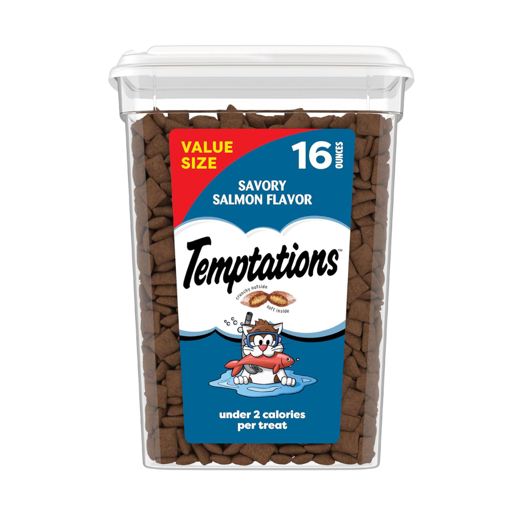 TEMPTATIONS Classic Crunchy & Soft Cat Treats Savory Salmon Flavor 16 oz Tub