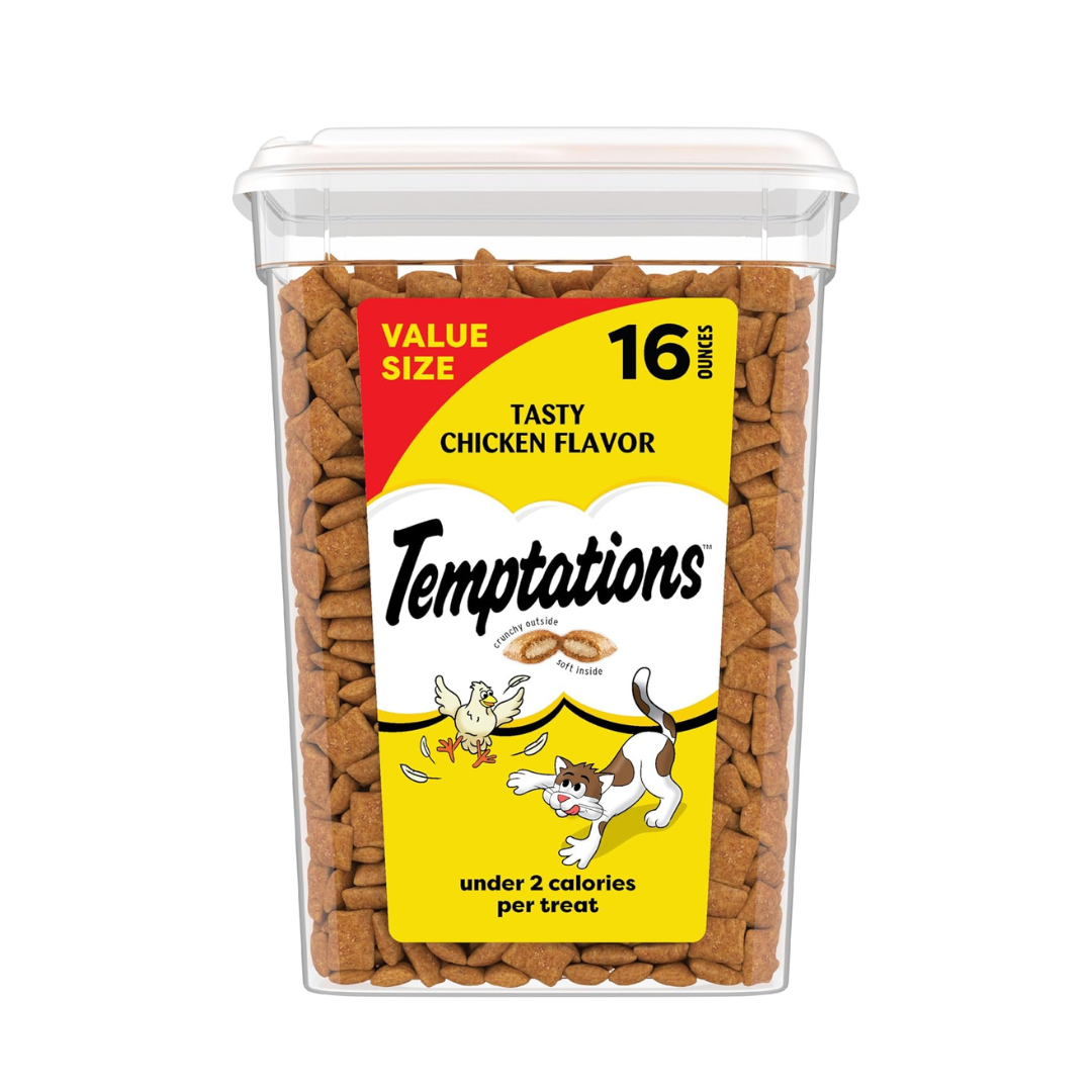 TEMPTATIONS Classic Crunchy & Soft Cat Treats Tasty Chicken Flavor 16 oz Tub
