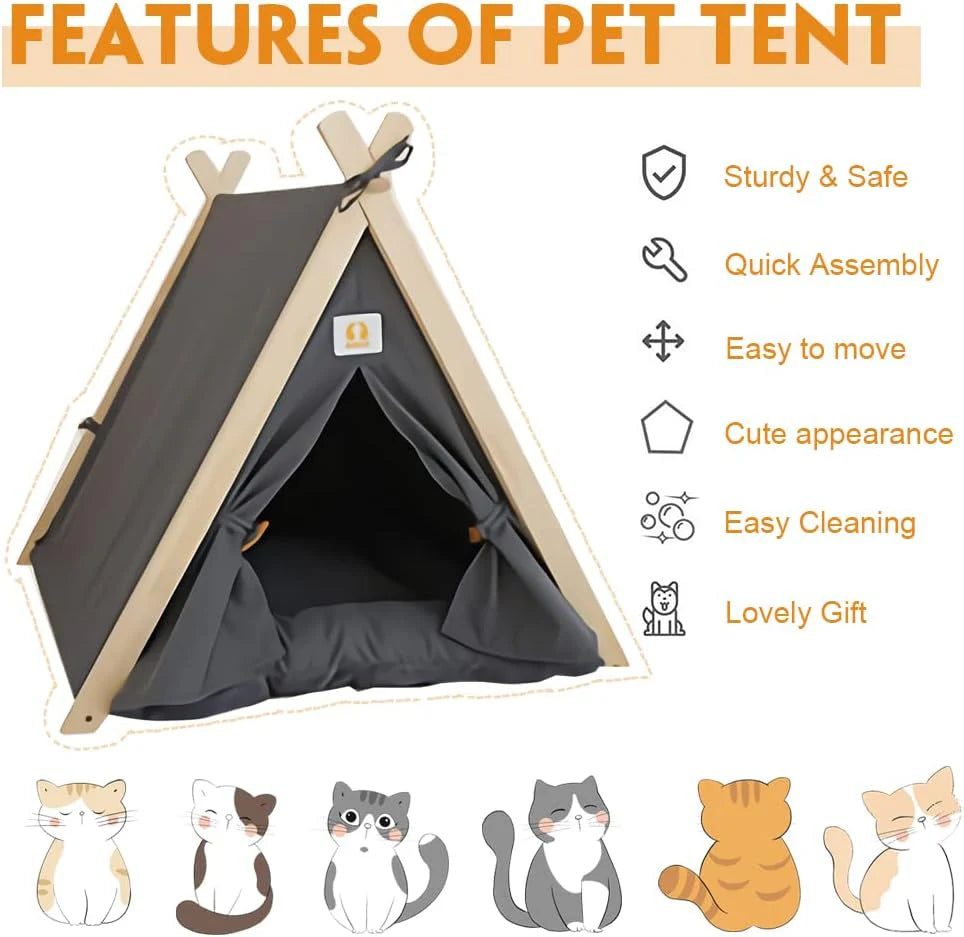 Large Washable Canvas Pet Cat Dog Tent House with Cushion