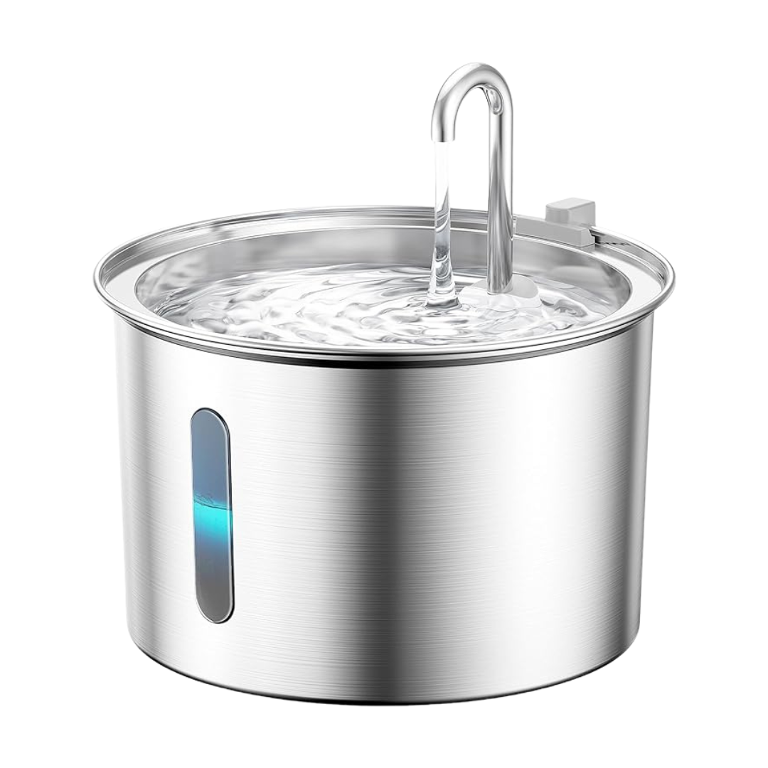 Oneisall 2L Stainless Steel Cat Water Fountain with 3 Replacement Filters