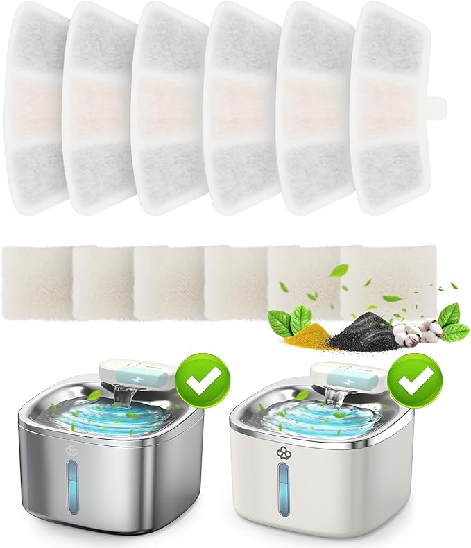Oneisall PW04 Replacement Filters 6 Pack for 3.5L Wireless Cat Water Fountain