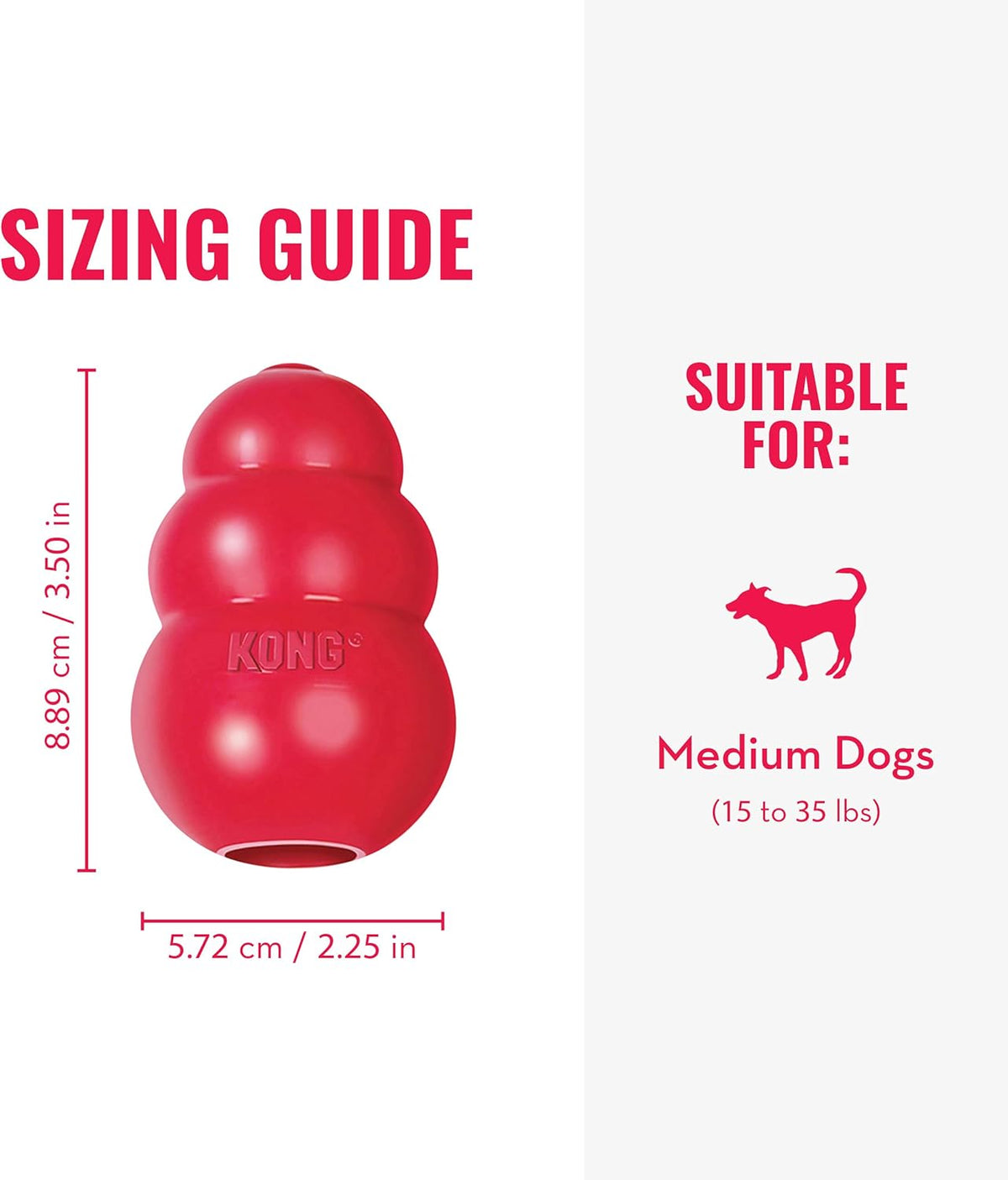 KONG Classic Dog Toy "Medium" Red | Durable Rubber Chew & Treat Toy