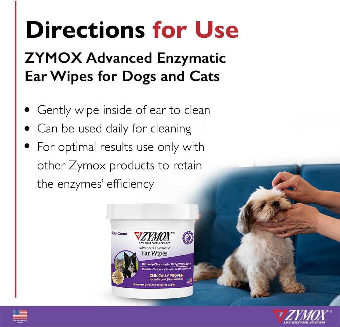 ZYMOX Advanced Enzymatic Ear Wipes for Dogs & Cats 100 and 200 Ct
