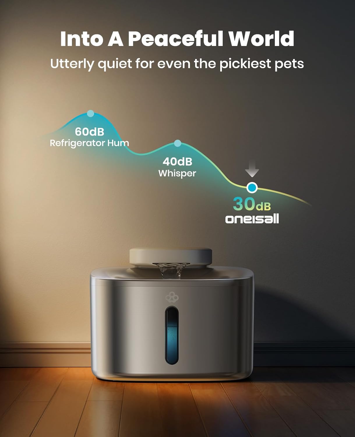 Oneisall PW04 3.5L Stainless Steel Rechargeable Wireless Cat Water Fountain