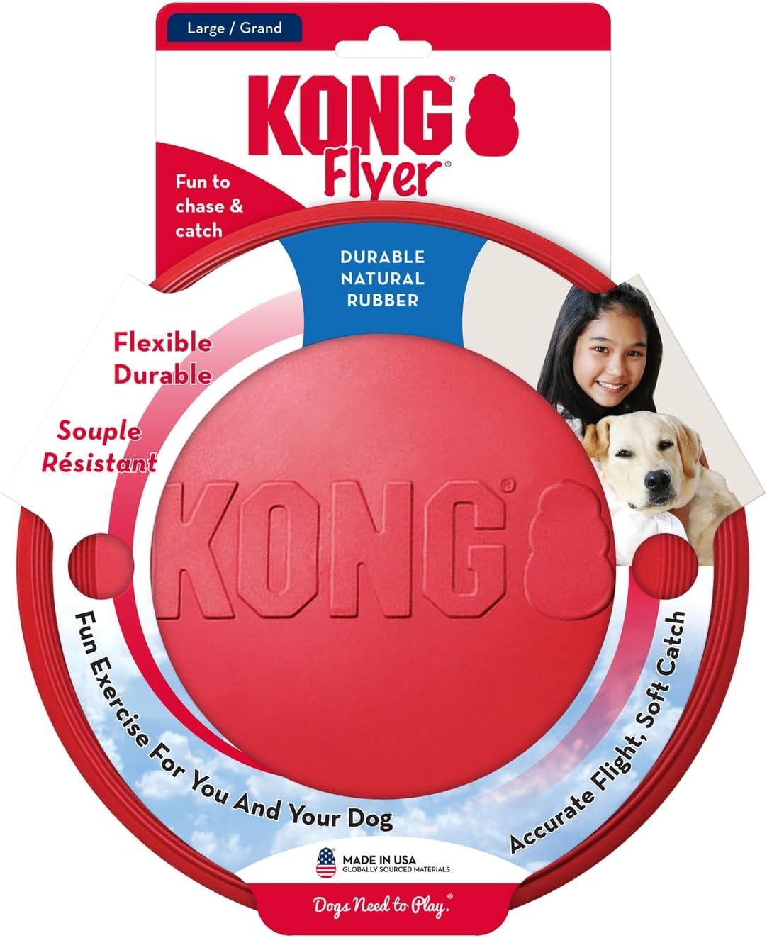KONG Durable Natural Rubber Flying Disc Toy for Large Dogs