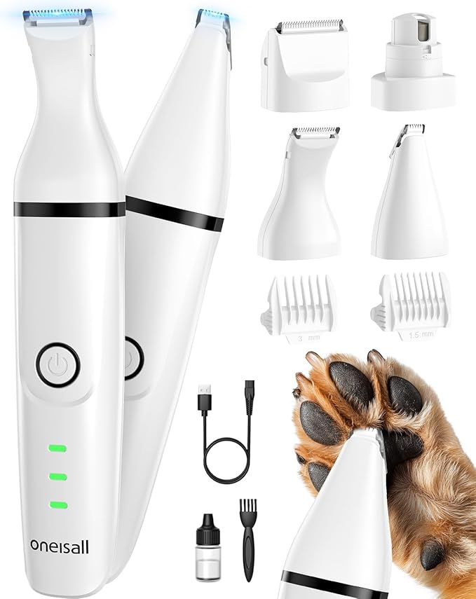 Oneisall N12 4 In 1 Quiet Dog & Cat Hair Clipper Cordless Rechargeable Grooming Kit