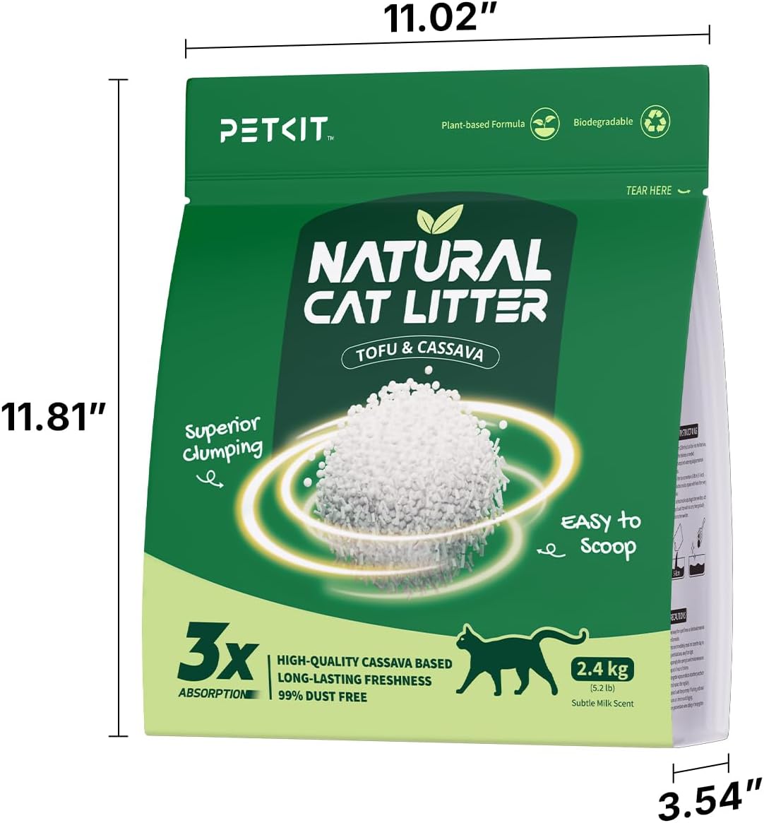PETKIT CP-MU-4 Plant Cat Litter 100% Natural Clumping Litter 5.2lb × 4 Bags