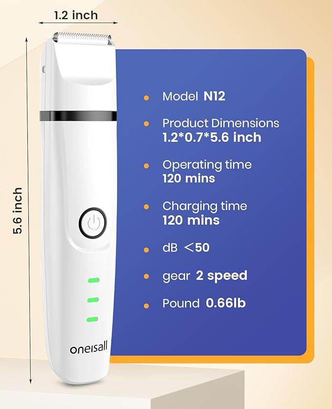 Oneisall N12 4 In 1 Quiet Dog & Cat Hair Clipper Cordless Rechargeable Grooming Kit