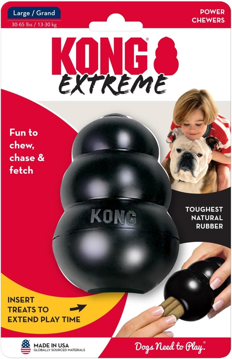 KONG Extreme Large Dog Toy – Tough Natural Rubber Chew, Fetch & Treat Dispensing Toy
