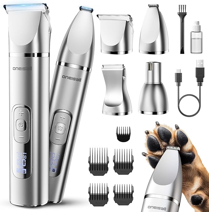Oneisall FC08 4 In 1 Dog & Cat Clipper Set IPX7 Waterproof Grooming Kit with Nail Grinder
