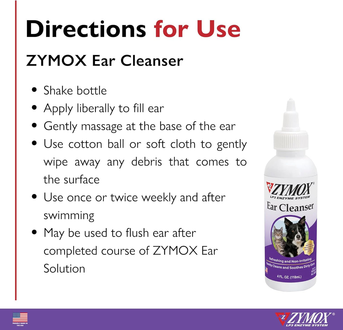 Zymox Ear Cleanser for Dogs & Cats 4 oz | Enzymatic Ear Cleaner