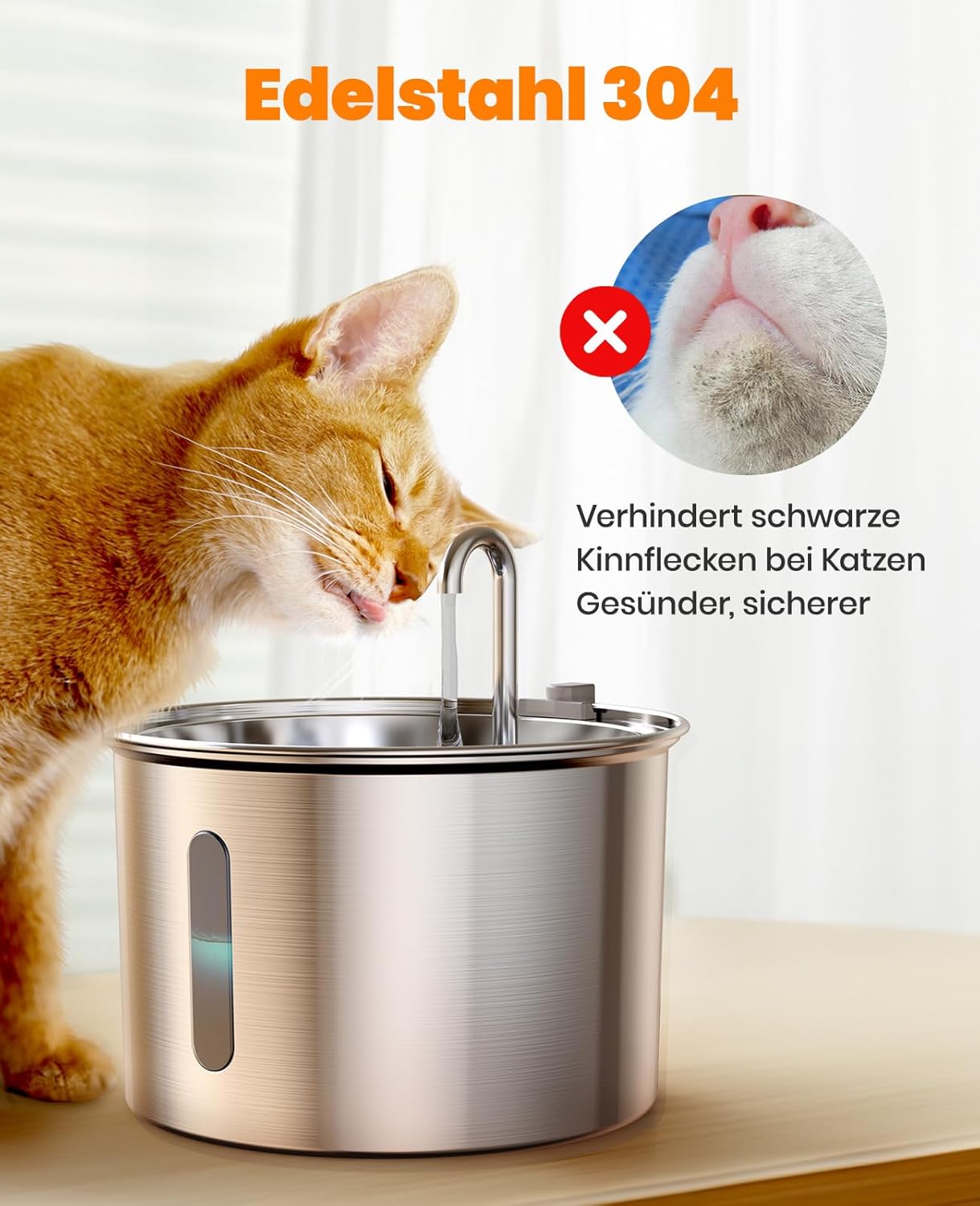 Oneisall 2L Stainless Steel Cat Water Fountain with 3 Replacement Filters