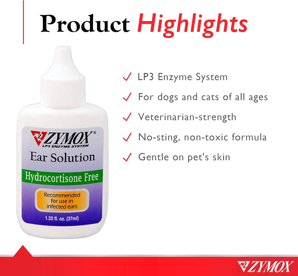 ZYMOX Otic Enzymatic Ear Solution 1.25oz for Dogs & Cats, Infection & Yeast Relief