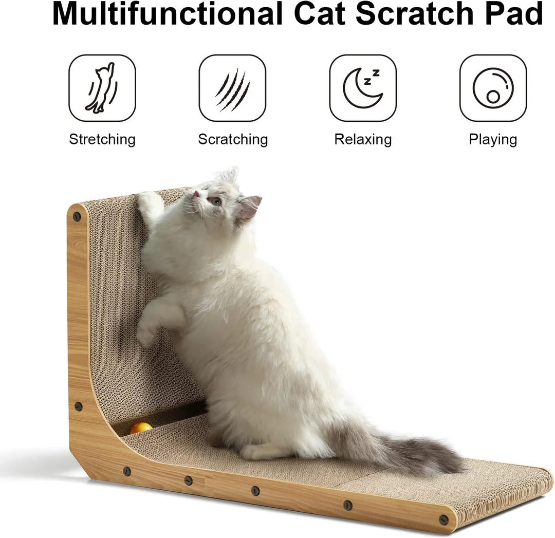 L-Shaped Wall Mounted Cat Scratcher with Ball Toy 26.8 Inch