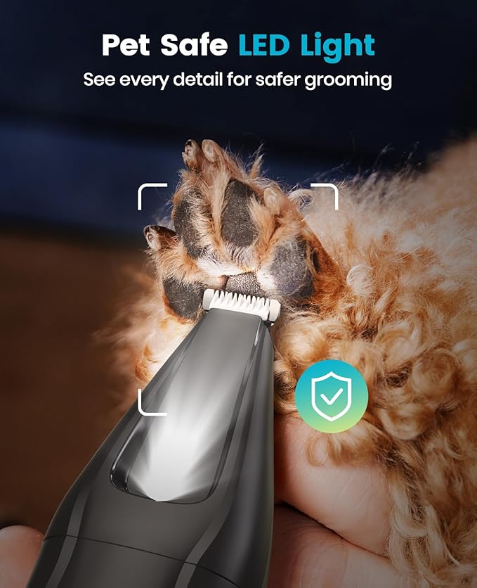 Oneisall FC10 4 In 1 Dog Clippers & Paw Trimmer Grooming Kit with LED Light and Nail Grinder