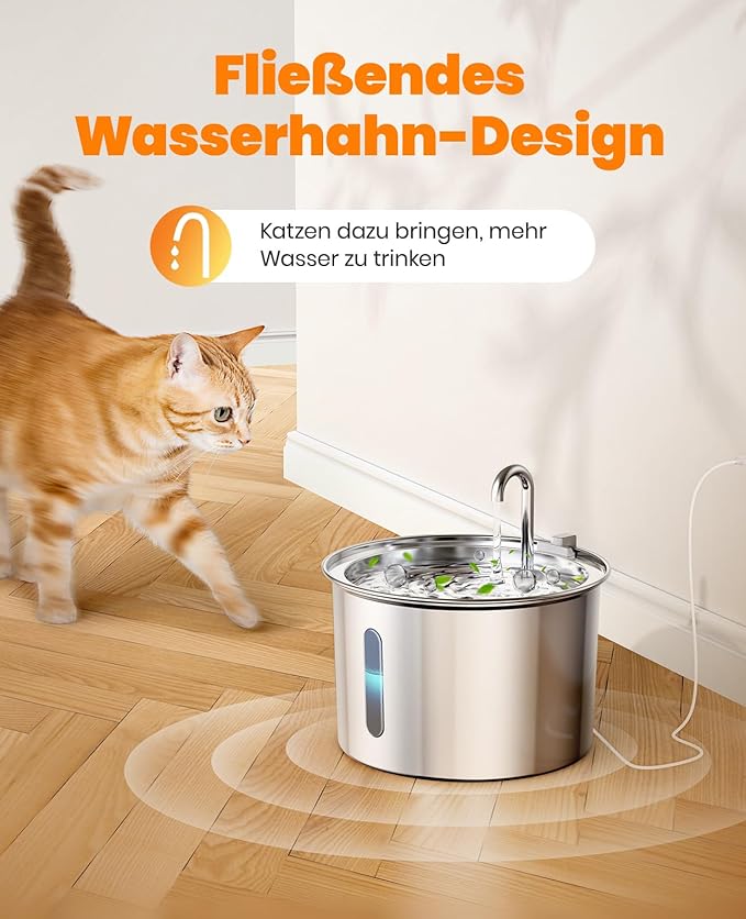 Oneisall 2L Stainless Steel Cat Water Fountain with 3 Replacement Filters