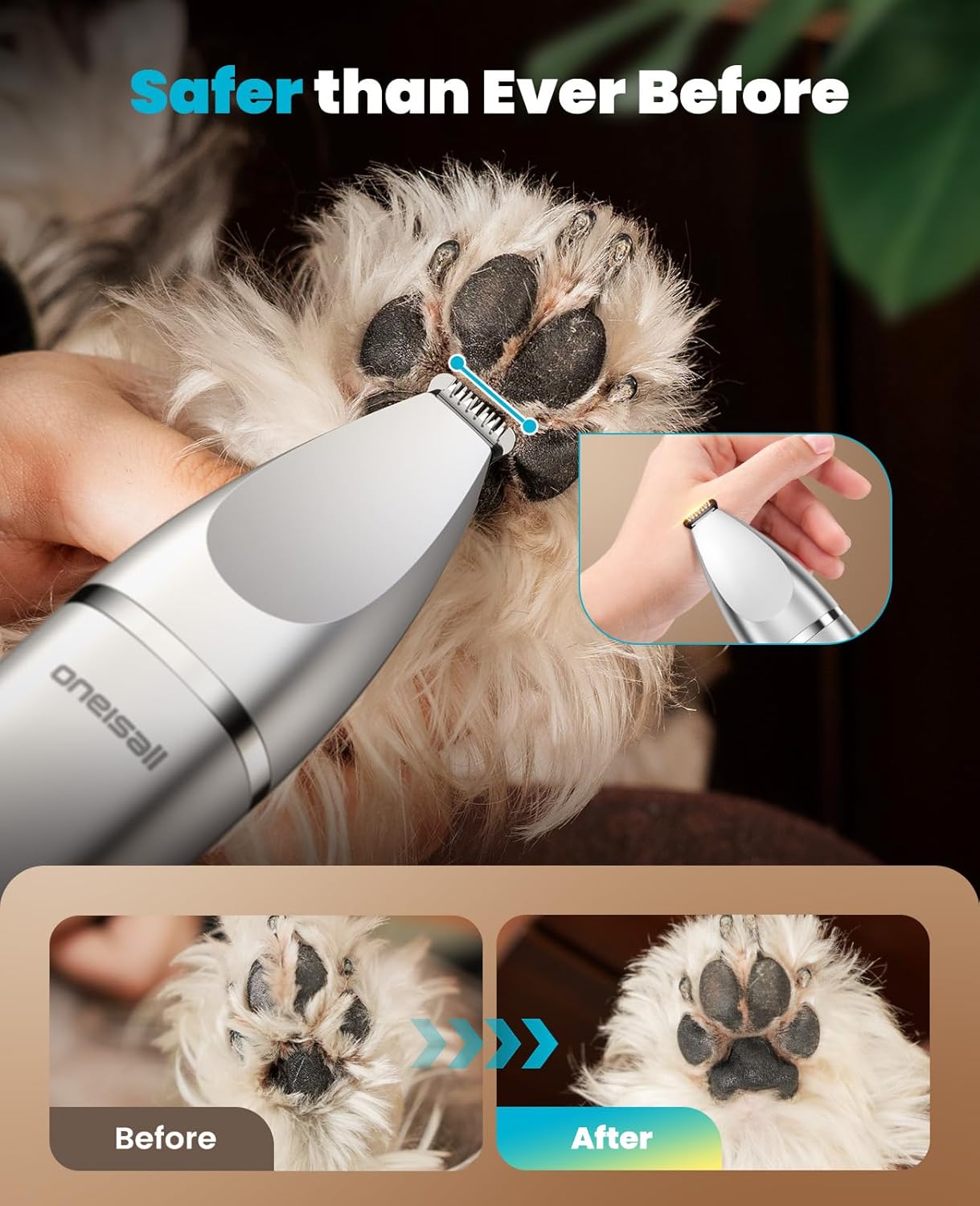Oneisall FC08 4 In 1 Dog & Cat Clipper Set IPX7 Waterproof Grooming Kit with Nail Grinder