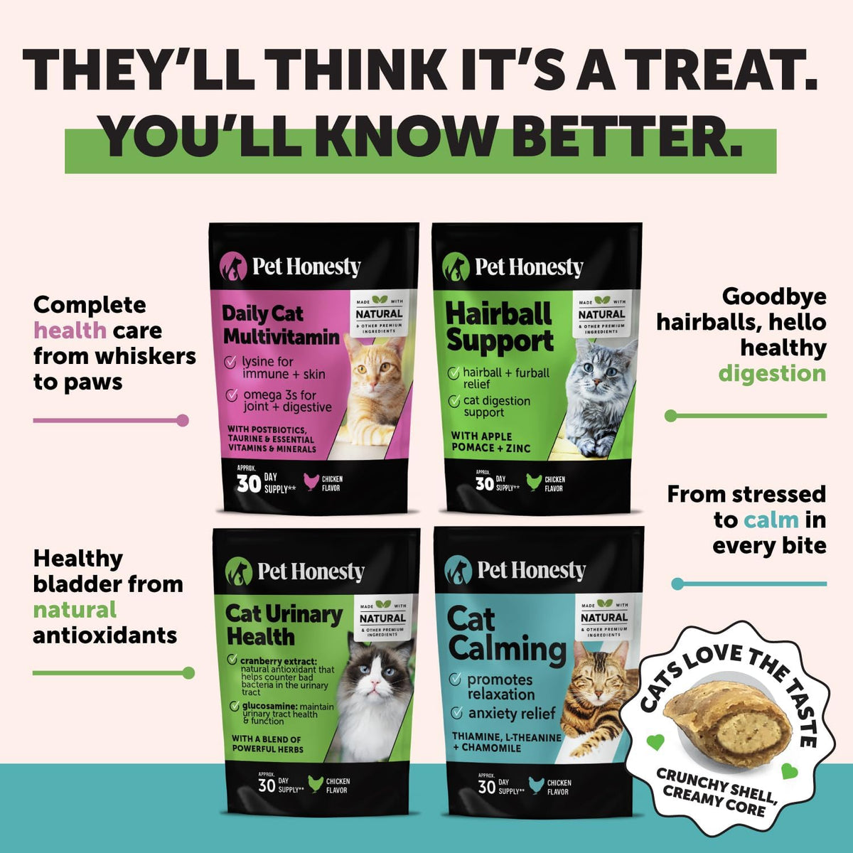Pet Honesty Cat Hairball Support Chews | Hairball Control & Digestion