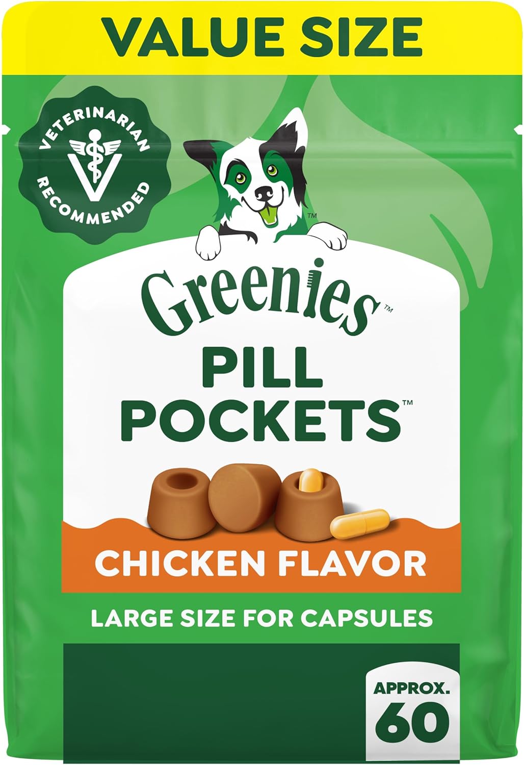Greenies Pill Pockets Capsule Size Chicken Flavor for Dogs 15.8 oz (60 Count)